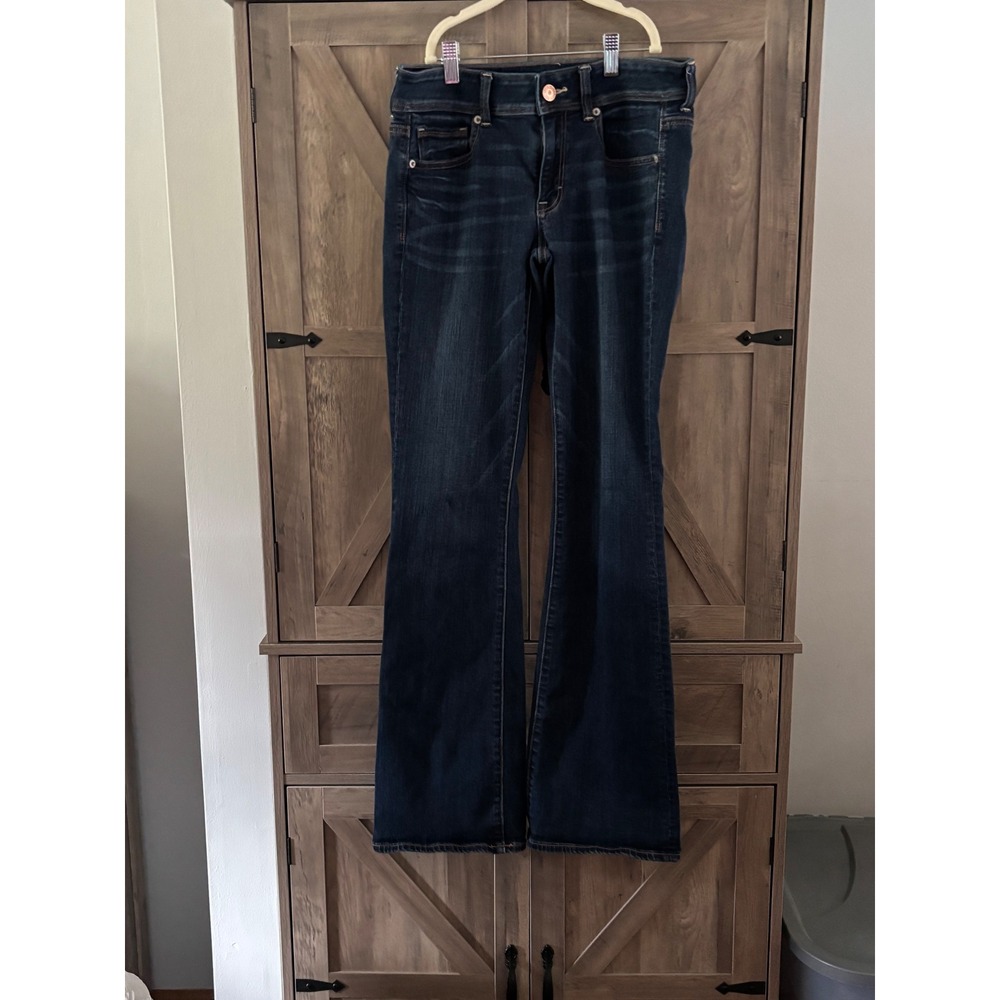 American Eagle Kick Boot Jeans Dark Wash Super Stretch Denim Womens 6 Long